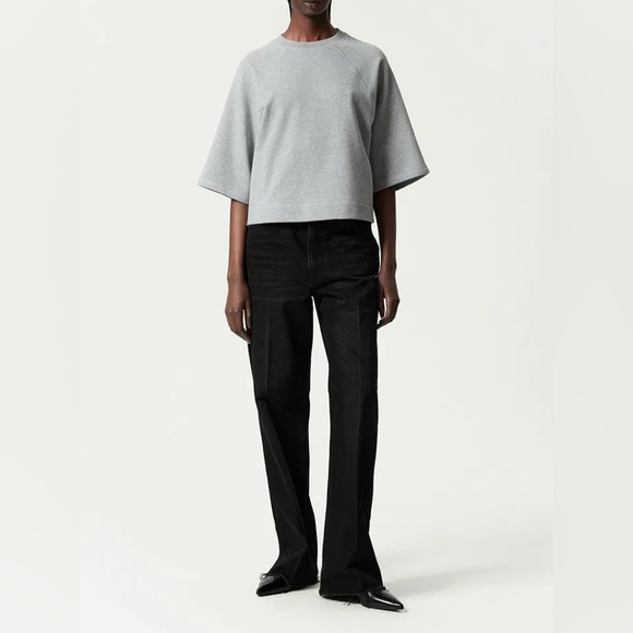 & Other Stories Light Blue Short Sleeve Boxy Crew Neck Sweatshirt - Size M - Picture 2 of 6